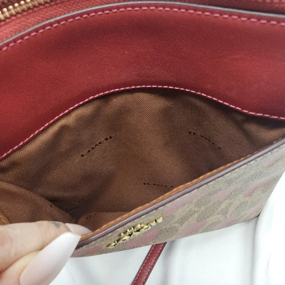 Coach Heart Print Crossbody Brown Red Signature - Picture 5 of 9